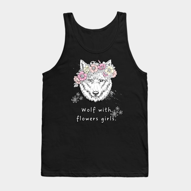 Wolf with flowers girls. Tank Top by Amusing Aart.